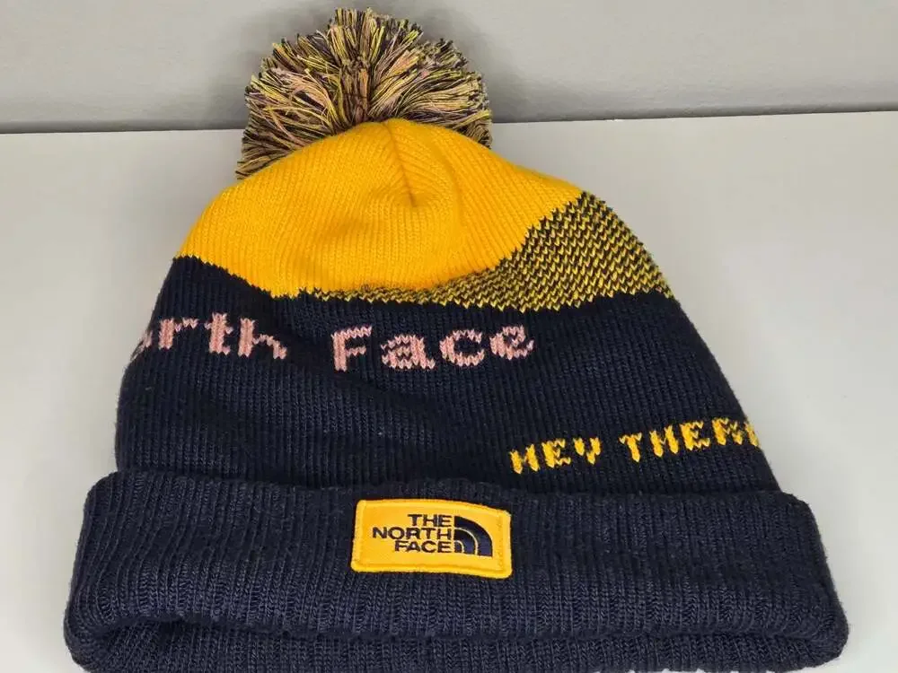 The North Face Heritage Ski Tuke Beanie Navy Yellow Pom Pom Hat